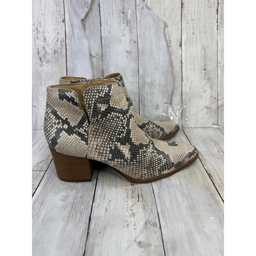 Lucky Brand Jeisa Snakeskin Embossed Ankle Boots Grey Tan Pointed Toe 7M JEISA